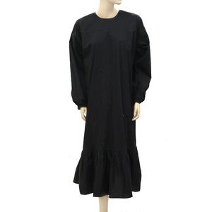 Merlette NYC Black Cotton-Voile Midi Dress Ruffle Resort Long Sleeve S